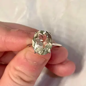 Oval Cut Green Amethyst 925 Sterling Silver Ring for Women