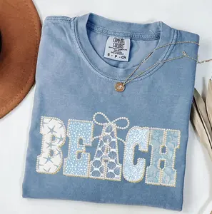 Comfort Colors PRINTED Coquette Beach Vacation T-Shirt, Coastal Floral Pearl TShirt, Blue Sea Shell Tee, Beach Life Tee, Trendy Ocean Coquette Pearl