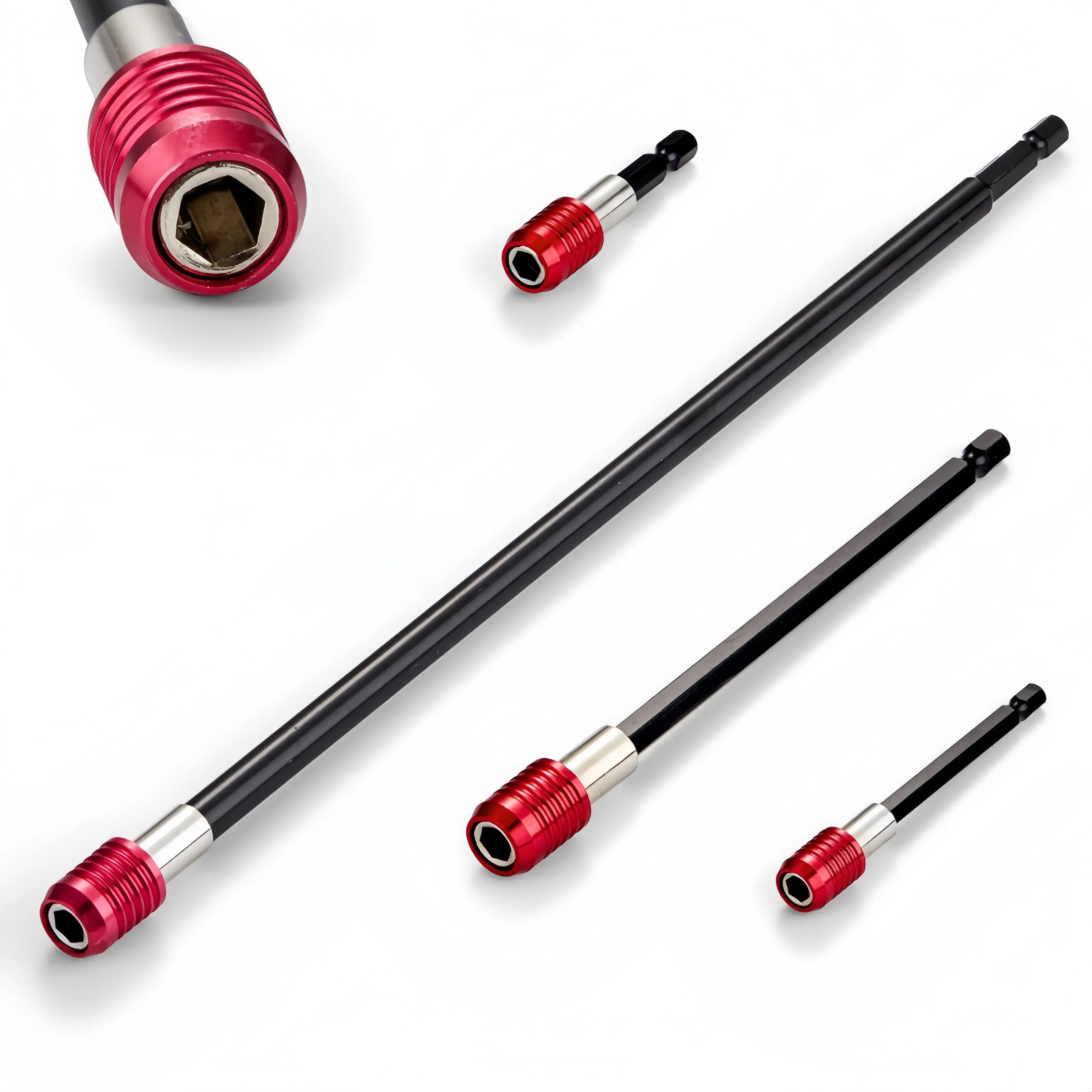 Magnetic Multipurpose Screwdriver Work Tools 4-Piece Set - 2/4/6/12" Extra Long Bit Holders, 1/4" Hex Shank Quick Release Extension Adapter, Durable CR-V Steel, Fits Impact Drivers for Extended Reach Tasks, Prevents Bit Loss, Multifunctional Screwdriver,,