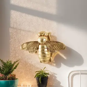 Vintage Gold Bee / Dragonfly Wall Sculpture - Resin Wall Decor - 3D Wall art for Bedroom, Living Room, Bathroom, Aesthetic Room, Office & Home Decoration - Hangable Wall Ornament - Decorative Wall Hanging - Gift Idea for Birthday, Thanksgiving & Christmas