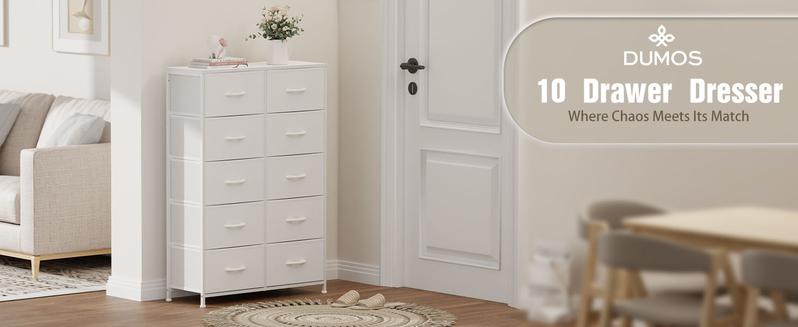 Tall Drawer Organizer Storage Drawers Fabric Storage Tower with 10 Drawers, with Fabric Bin, Wood Top for Bedroom, Closet