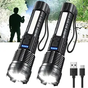 2 PCS Strong Light Flashlight, Outdoor Strong Light Flashlight USB Rechargeable 1500 Lumens, Flashlights with 8 Lights Modes,Flashlights for Camping Home Emergencies
