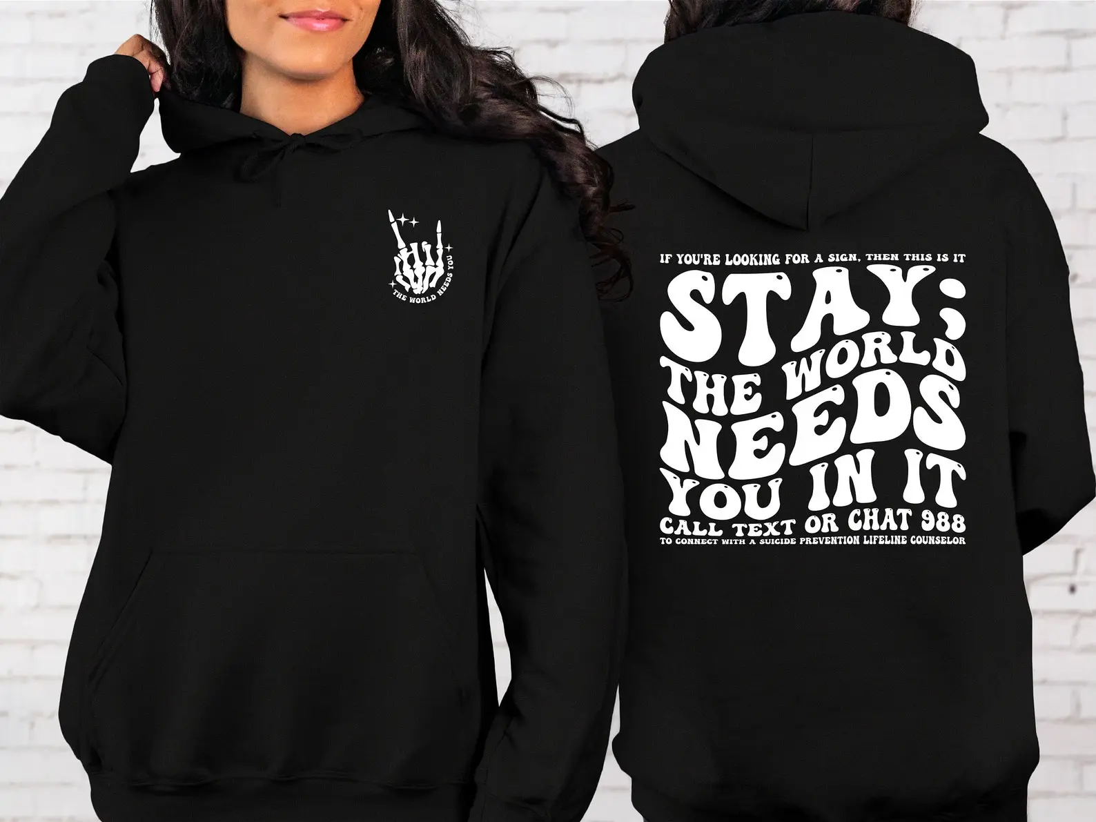 Women's "The World Needs You In It" Mental Health Awareness Suicide Prevention Motivational Cotton Long Sleeve Casual Hoodie, Women's Tops & Sweatshirts