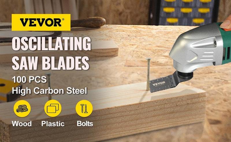 VEVOR 100PCS Oscillating Saw Blades,  , Quick Release Multitool Blades Kit, HCS Tool Blades for Wood Plastic Metal Nails Bolts, Compatible with Dewalt Dremel Fein Worx Bosch Makita Milwaukee VEVOR Super Brand Day