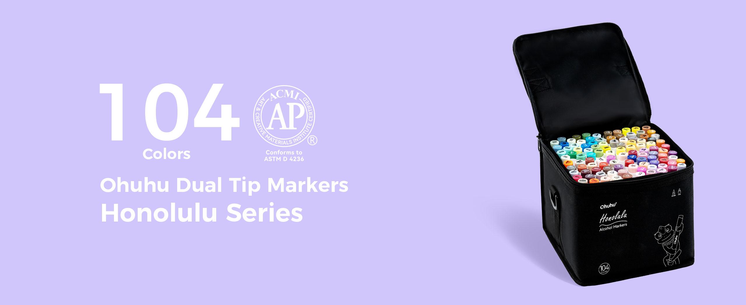 Ohuhu Alcohol Markers: Brush & Fine / Chisel - 104-color - Double Tipped Alcohol Based Art Marker Set for Artists Adults Coloring Illustration - Refillable - Honolulu & B Series of Ohuhu - Women's Day Gift