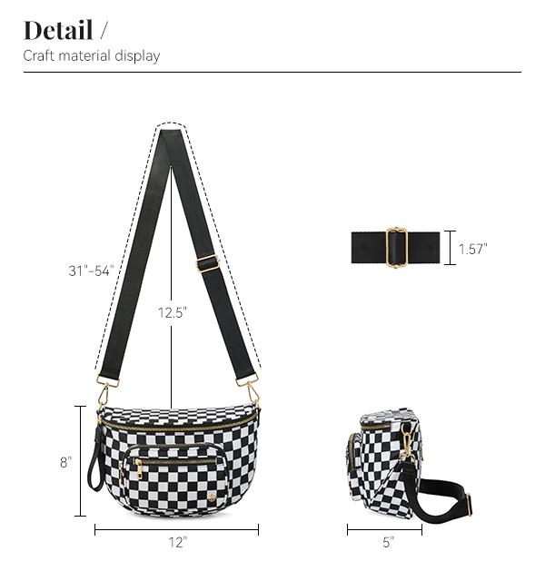 【FREE GIFT】BOSTANTEN Checkered Bum Bag Crossbody Belt Bag for Women Cross Body Purse Fanny Waist Pack with Adjustable Strap
