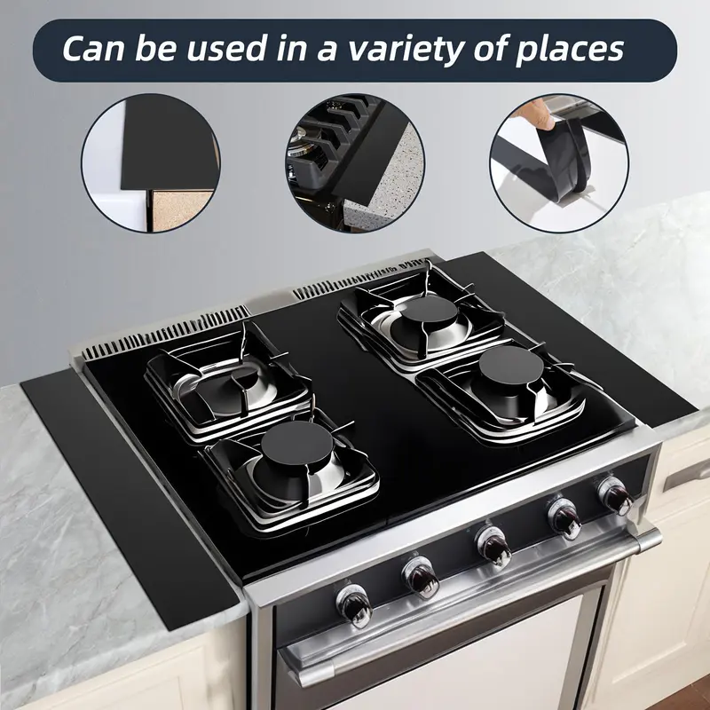 1-2Pcs Universal Self-Adhesive Silicone Stovetop Gap Covers, Easy-Clean Wide Heat-Resistant Counter Sealing Strip Filler Guard for Modern Kitchen Black Appliance Side Protection (2pack-black Option)