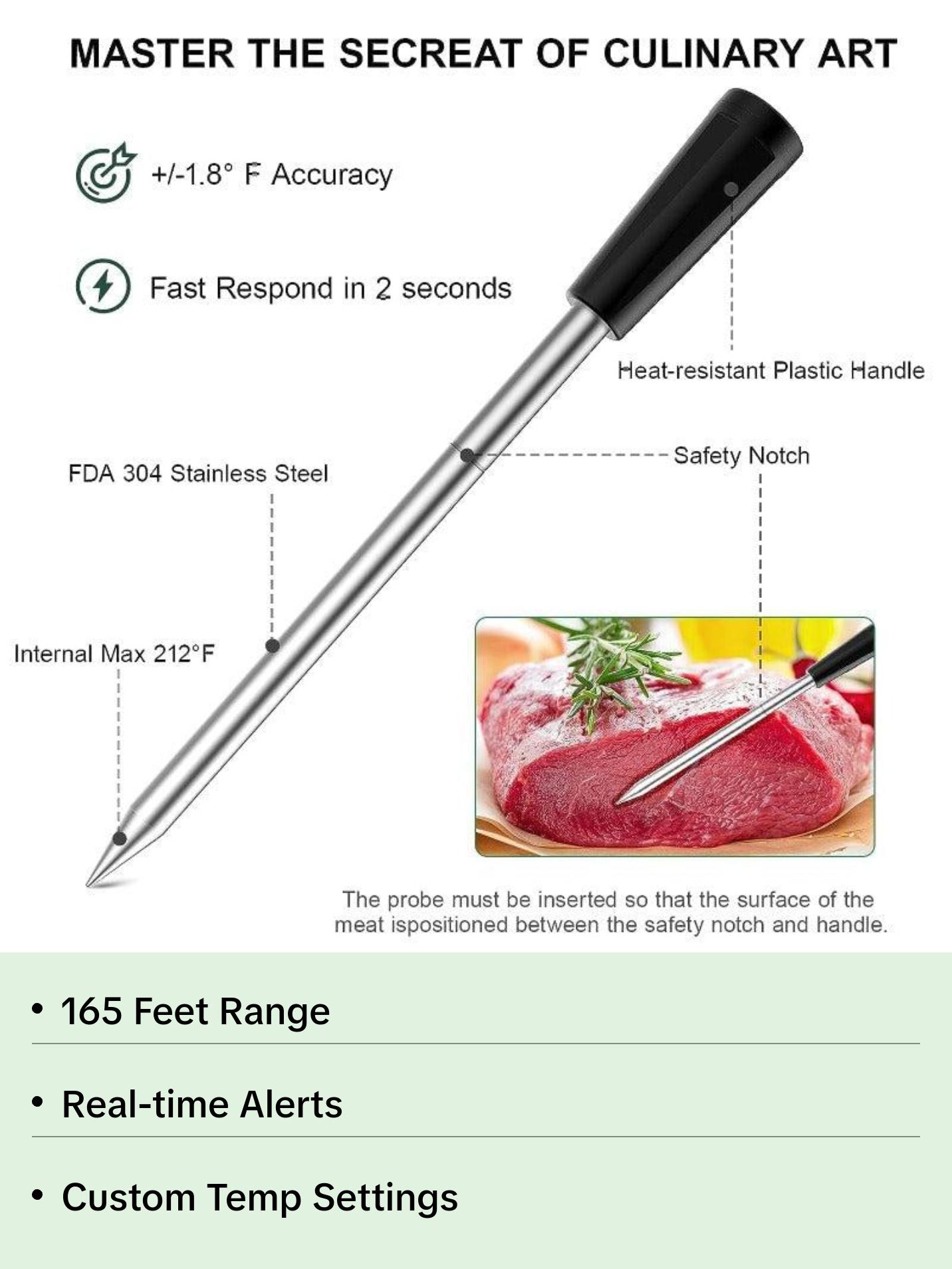 Smart Wireless Meat Thermometer with Bluetooth 4.2 Range up to 165 Feet - Kitchen, Utensils