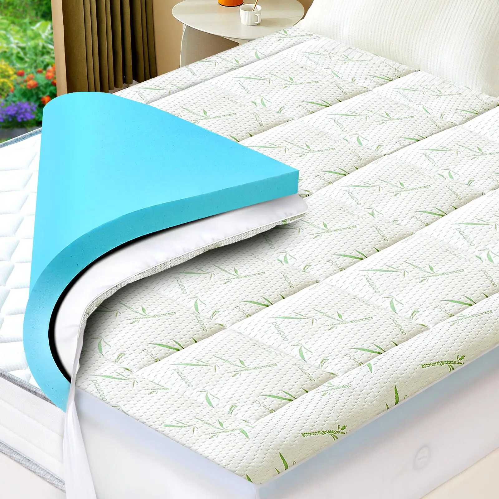 4-Inch Double-Layer Mattress Topper – 2-Inch Gel Memory Foam + 2-Inch Cool Pillow Top, Medium Firm for Back Pain Relief, Breathable Cooling Design, Pressure-Relieving Support for Sleep Comfort, Hypoallergenic & Durable Mattress Pad