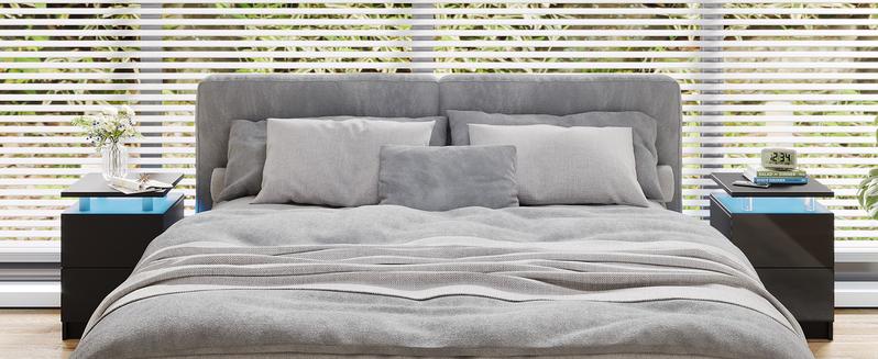 oneinmil Nightstand Set of 2 with LED Lights, 15IN Black Bedside Table, 2 Storage Drawers, Compact Design for Bedroom, Modern Finish