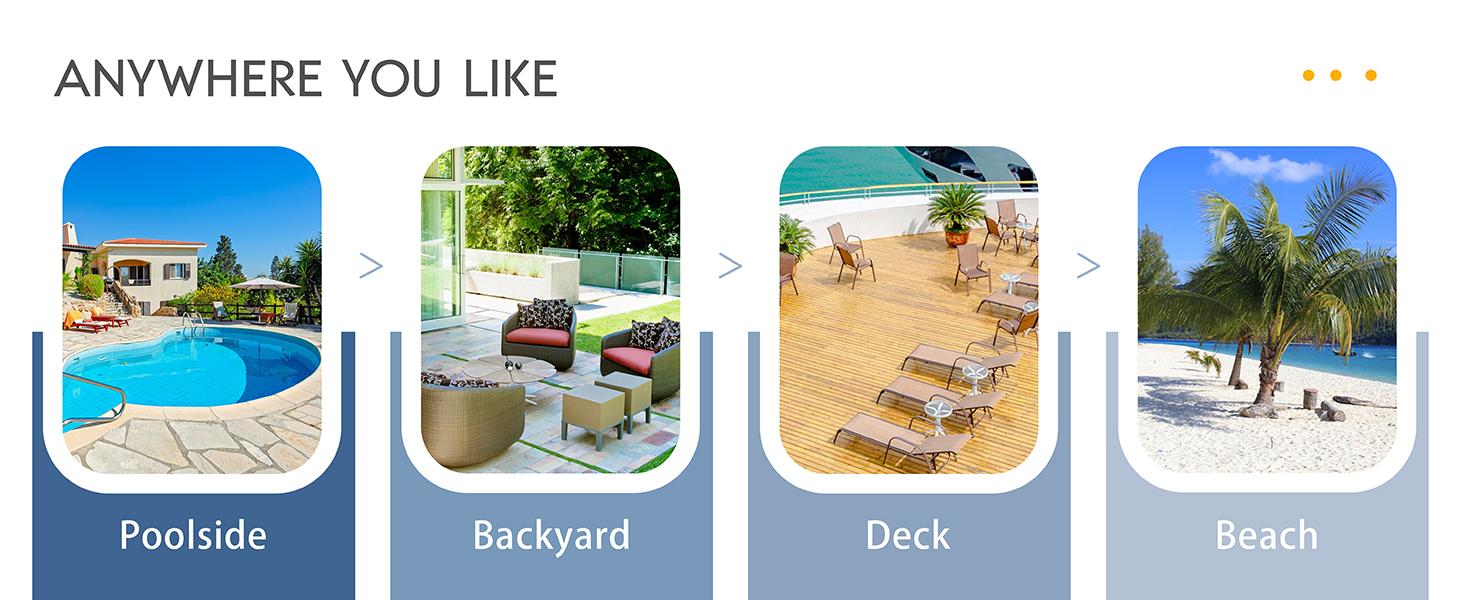 Walsunny Patio Lounge Chairs, Outdoor 2 Pieces Texilene Furniture With Wheels, Ergonomic Design, Folding Adjustable, Black