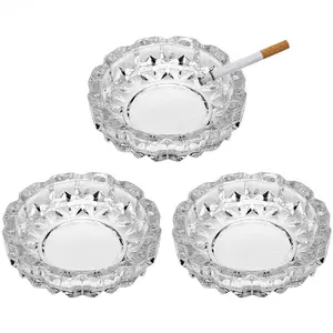 3 Pack Round Heavy Duty Glass Smoking Ashtray for Indoor and Outdoor Home Office Tabletop Decoration 4.8" Diameter, Set of 3