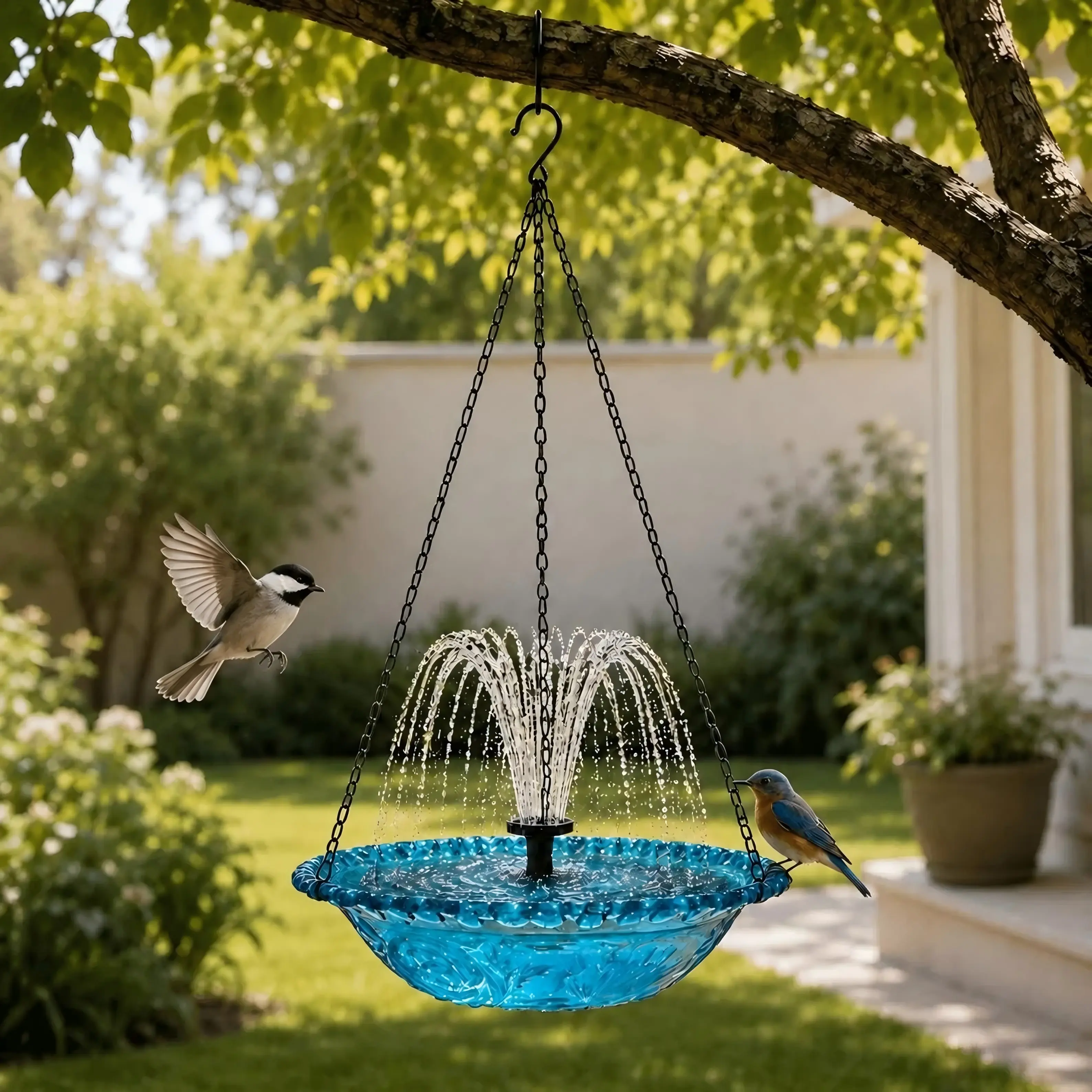 Bird Feeder Bath Fountain, Hummingbird Solar Hanging Bowl, Outdoor Garden Water Feature, Bird Water Feeder Decor, Hanging Bird Feeders For Outdoors, Solar Powered Fountain
