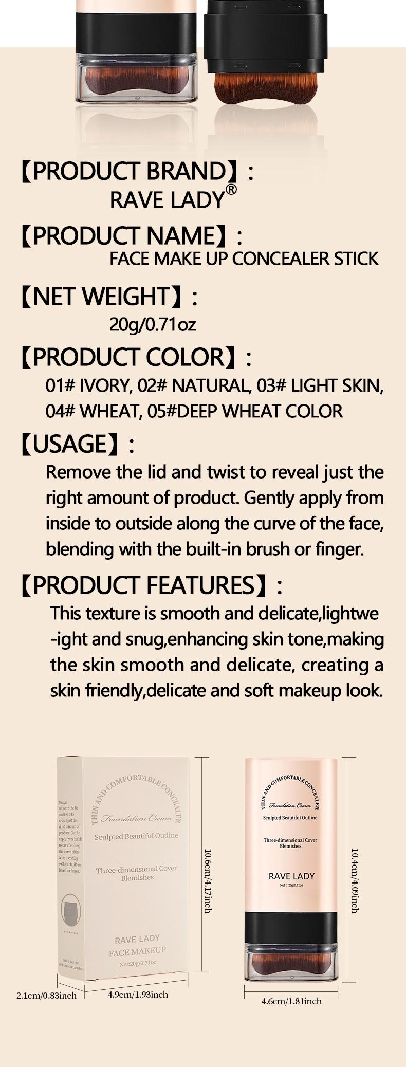 5-color Dual -Ended Eraser FoundationStick -Multi -Use Concealer &Highlighter for AcneMarksNose ContourFlawless Makeup Finish -Versatile Cosmetic built-in brush