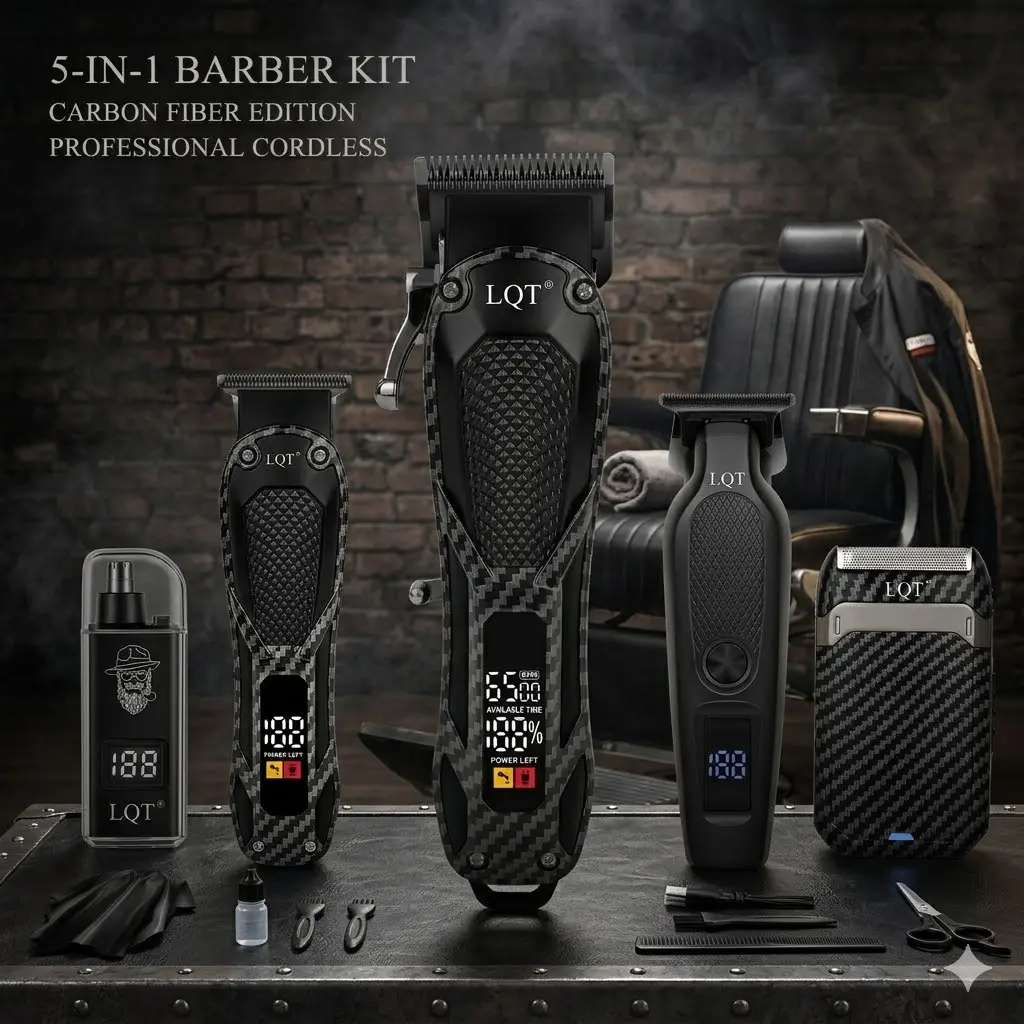 LQT 5-in-1 Professional Barber Kit, Hair Clipper, T-Trimmer, Detail Trimmer, Electric Shaver & Nose Hair Trimmer Set, Cordless LED Digital Display, USB Rechargeable, Crafting Refined Enhancements Haircut, salon at home,  Gift