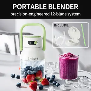 [Live] ZHENMI BPA-Free Cordless Portable Blender, 33oz. Portable Ice Crushing Juicer-for Shakes & Smoothies, 12 Stainless Blades, 2 Leakproof-Lids & Straw, USB Rechargeable Smoothie Blender