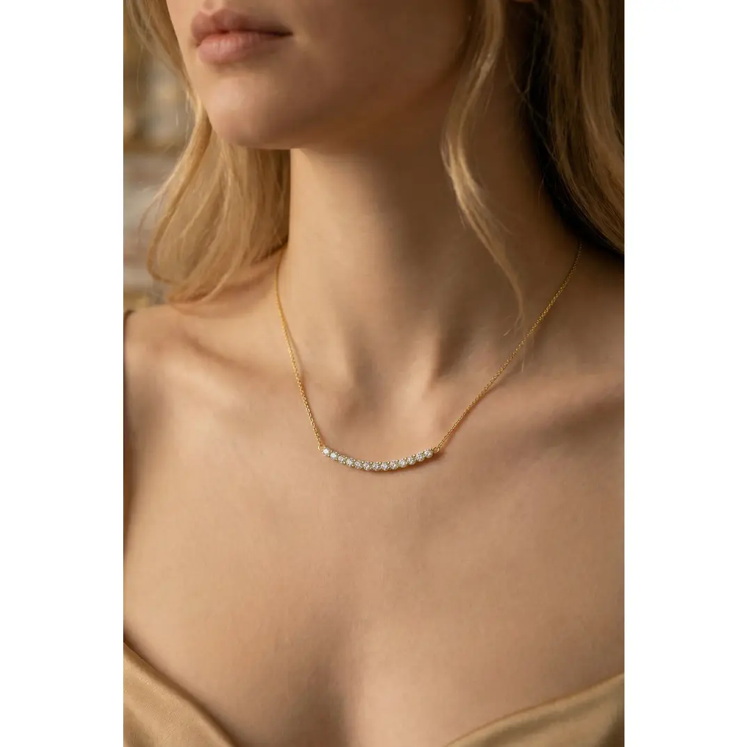 Curved Cluster Necklace | Minimalist Diamond Cluster Smile Necklace | Adjustable Layering Necklace
