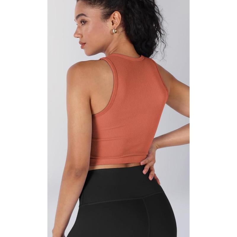 ODODOS 3-Pack Seamless Crop Tank for Women Ribbed Soft High Neck Cropped Tops