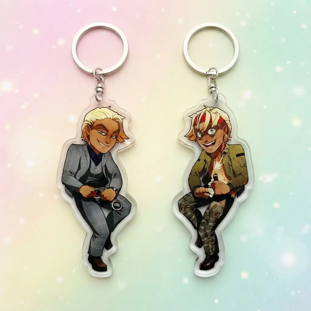 Cool Secret Agent Blonde Man Double-Sided Acrylic Keychain – 2D Clear Character Charm Keyring with Metal Split Ring for Bags, Backpacks, Keys & Cool Gifts