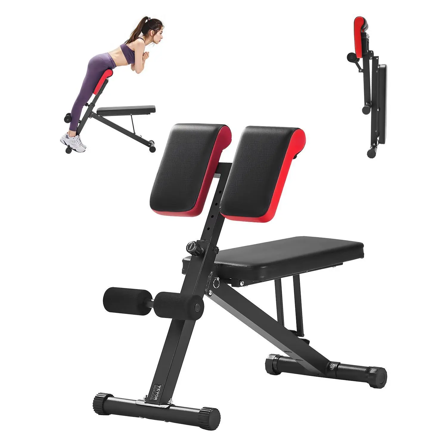 【summerfinds】VEVOR Multi-Functional Weight Bench for Full Body Workout, Roman Chair Hyperextension Bench, 330 lbs Adjustable & Foldable Equipment for Back Arm Core Ab Workout, Sit Up Exercise Machine for Home Gym, Glutes Workout Equipment, All-In-One A