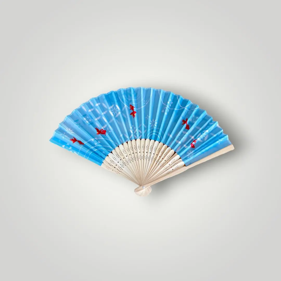 Granny's Goods Light Blue Bamboo Wall Fan Decor, 21 CM, Hand Lightweight Room Decor
