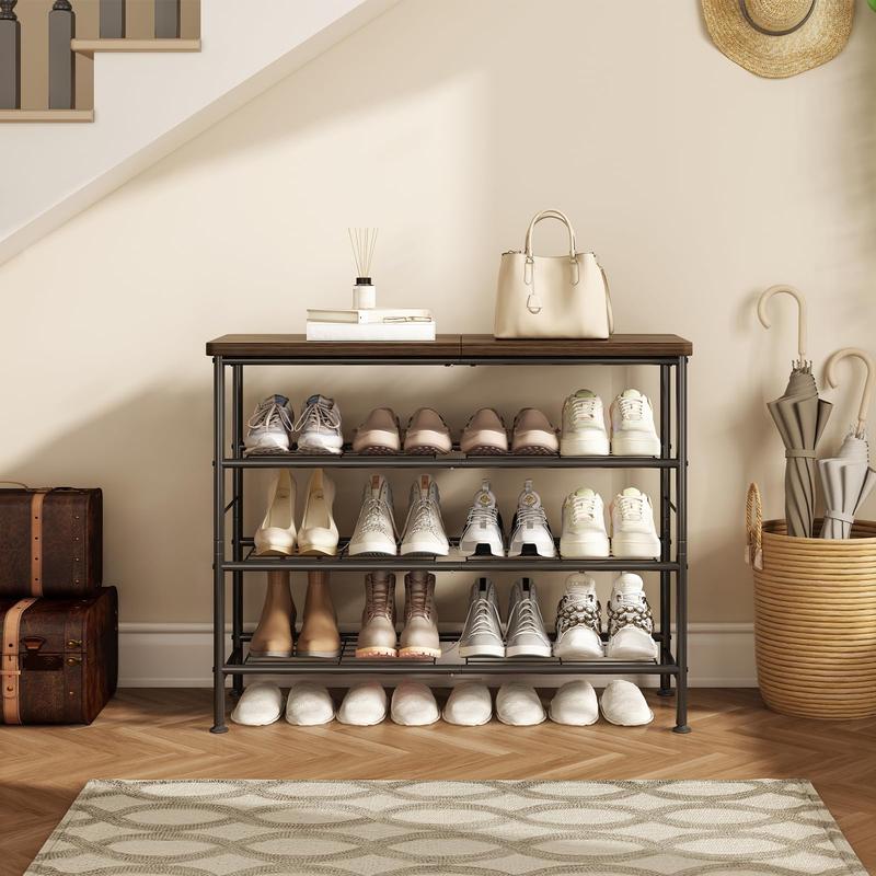 dealsforyoudays Shoe Rack 4 Tier 5 Tier 6 Tier Organizer for Closet Entryway Free Standing Metal Storage Shoe Shelf with MDF Top Board