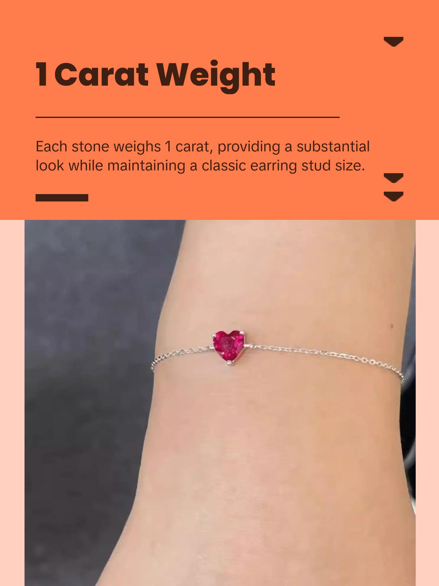 1 ct Heart Style Ruby Earring Studs / Bracelet