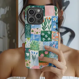 Patchwork Quilt Tile Grandma Chic Aesthetic Floral Boho Cute Spring Trendy Phone Case iPhone 17 16 15 14 13 12 11 X Plus/Air/Pro Max/Pro,Samsung S25,S24,S23,S22,Ultra Plus FE