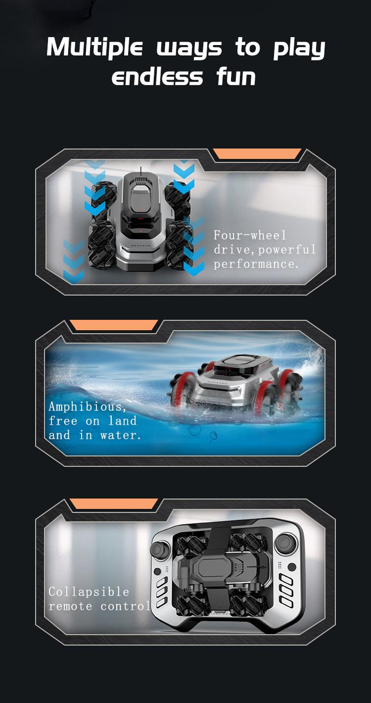 BRRRRT Amphibious Remote Control Car 4WD Waterproof RC Vehicle 360°Rotation RC Truck Stunt Car 2.4 GHz Remote Control Boat for 5 6 7 8 9-12 Kids Girls Boys Gift All Terrain Water Beach Pool Toy