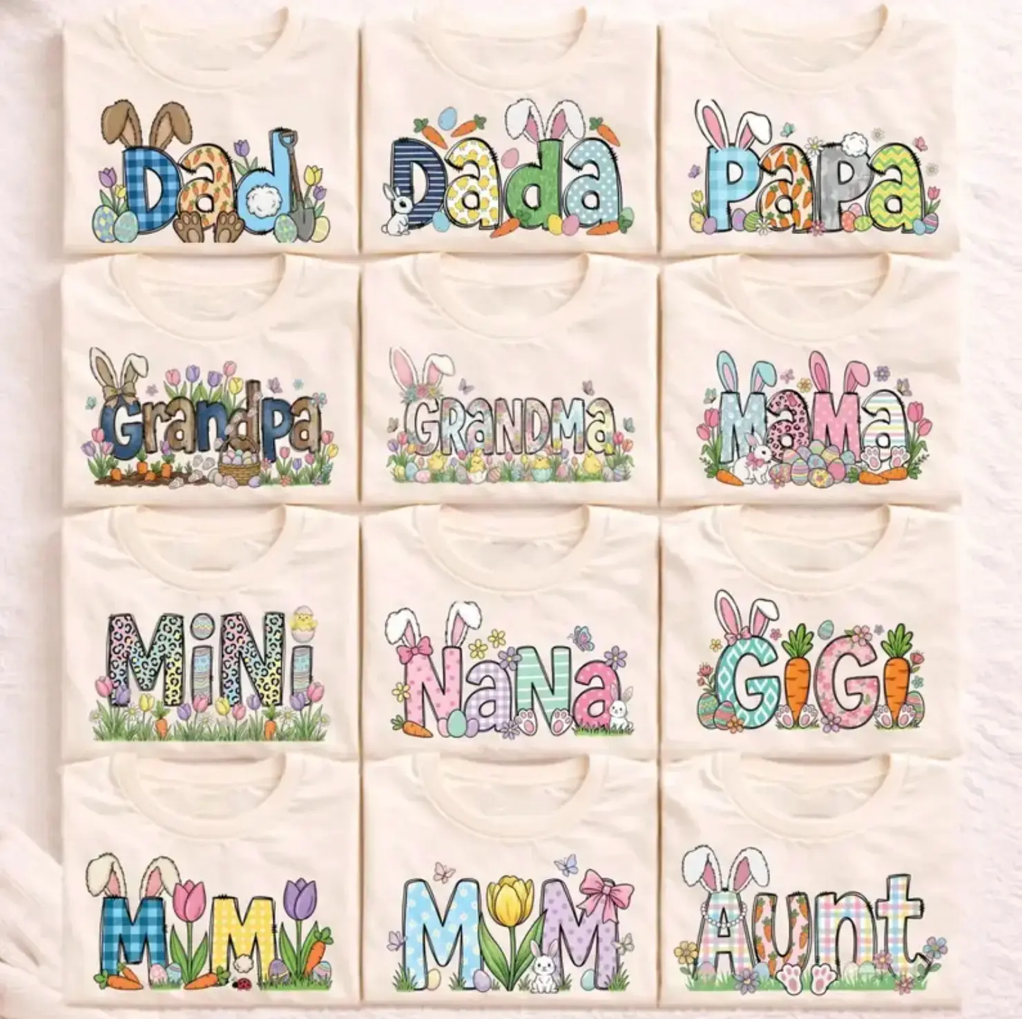 Easter Family Matching Shirts, Bunny Letter Graphic T-Shirt, Family Gift, Happy Easter Day Gift, Cute Easter Shirt For Family, Full Colors, Full Sizes