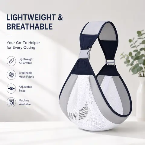 Baby Mesh Sling Carrier - Lightweight, Breathable, Adjustable Single-Shoulder Quick-Release Hands-Free Wrap for Baby Carrying, Traveling & Diaper Bag Organization