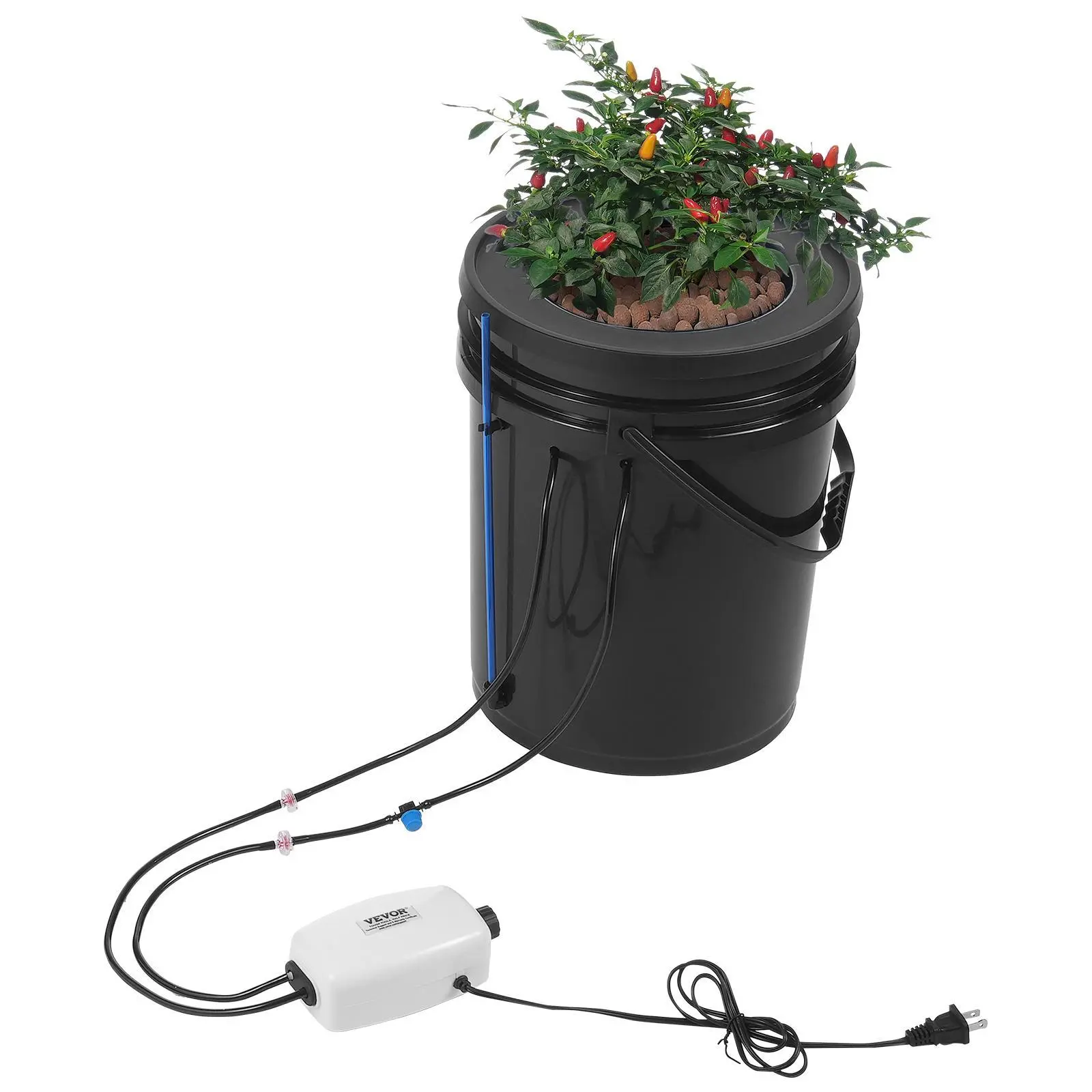 【SummerFinds】VEVOR DWC Hydroponics Grow System,  , Hydroponic Growing System with Top Drip Kit, 5-Gallon Deep Water Culture with Air Pump, Air Stone and Water Level Device for Leafy Vegetables(1 Bucket+Top Drip Kit)