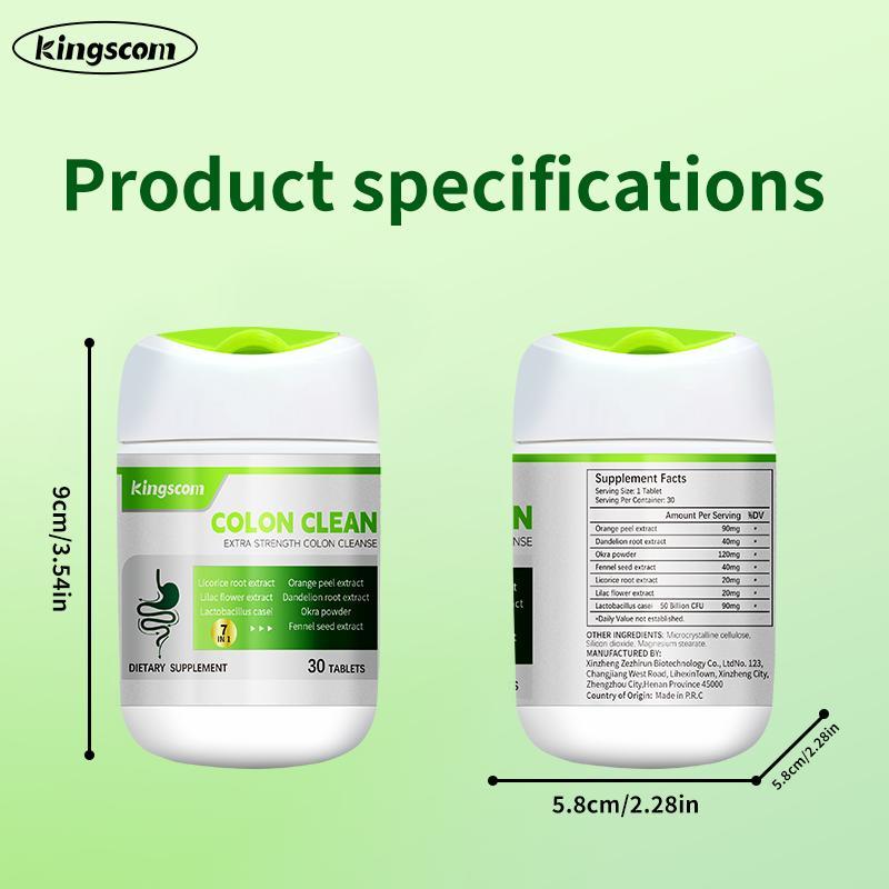Kingscom Advanced Colon Cleanse - Okra Fiber Formula 30 Tablets Caffeine-Free Gut Health Detox Support Natural Dietary Supplement Healthcare Optimum Fitness Extra Strength Digestive System Vitamin Edible Bathroom