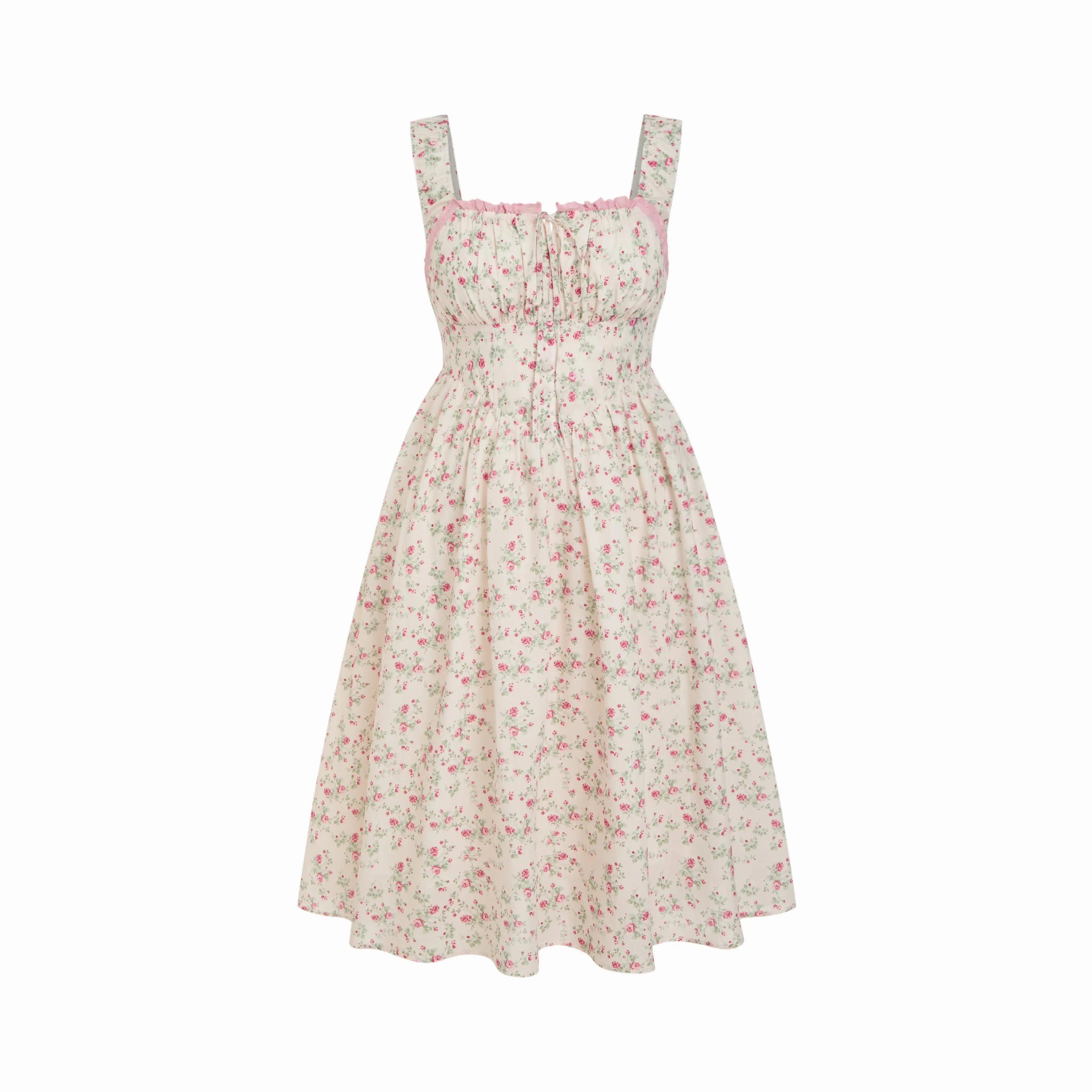 Cider Curve & Plus Ditsy Floral A-Line Midi Dress, Casual Cotton Square Neck with Lace Trim for Daily Wear, A Type, Do Not Dry Clean, Fit & Flare, Holiday, Mid-Calf Length, 2Xl - 20, 3Xl, S, Casual Wear