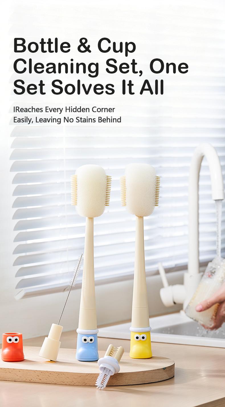 5-in-1 Multifunctional Cup Brush Set - Food-Grade Silicone & Sponge Heads | Rim/Gap/Straw Cleaner for Bottles Mugs
