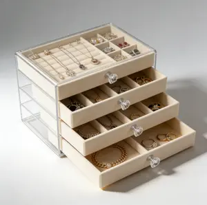 Dustproof jewelry storage box with removable compartments, large capacity for earrings, necklaces, rings, bracelets, watches and other small accessories. Clear visible design, suitable for vanities and dressers, multi-layer storage. organizer bagdust desk
