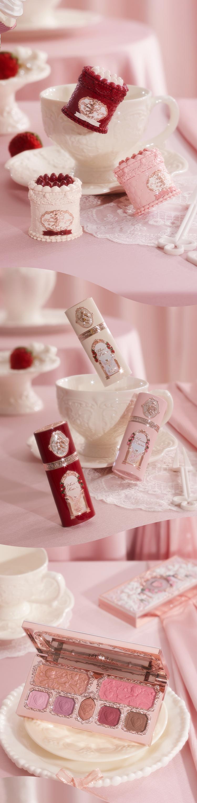 Flower Knows Pink Sweetheart Set - Full Face Makeup Set with Lipstick, Blush, Eyeshadow Palette and Cosmetic Tools, Summer Beauty Gift Box