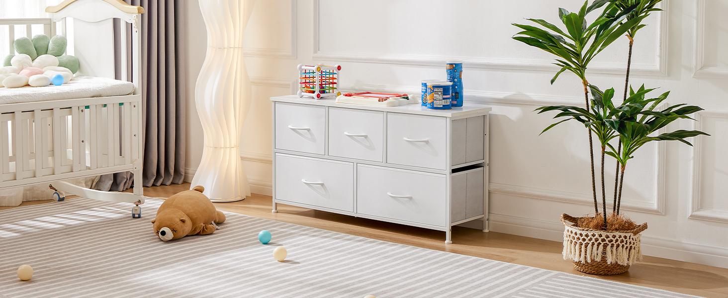 Cupboards Cabinets Dresser - Fabric Storage Tower with 5 Drawers, Bedroom Organizer, Chest of Drawers for Closet, Entryway, Versatile Design