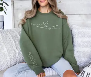 Custom Mom Sweatshirt With Kids Names On Sleeve, Heart On My Sleeve Mother’s Day Gift