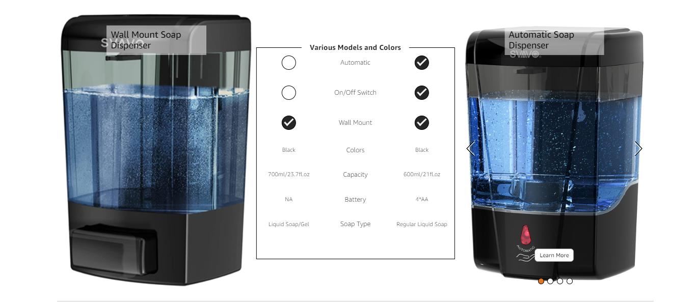 SVAVO Wall Mounted Soap Dispenser 23.7oz ABS Material Minimalist Design for Kitchen Bathroom Refillable Hand Soap Dispenser with High Quality Nozzle