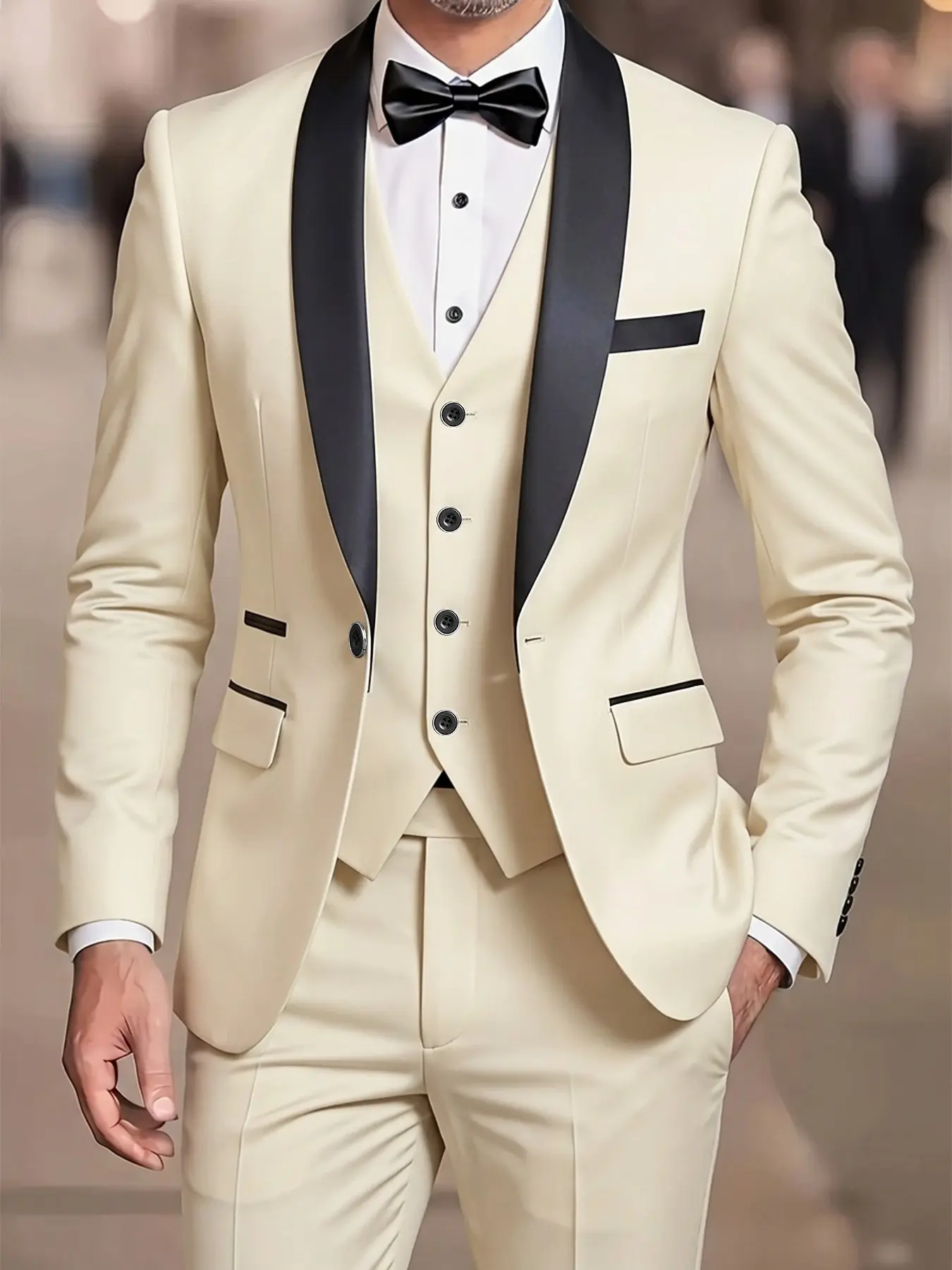 Men's Three-Piece Blazer Set, Elegant Slim-Fitting Suit for Weddings, Business Formal Wear and Formal Events, Includes Jacket, Vest, and Pants