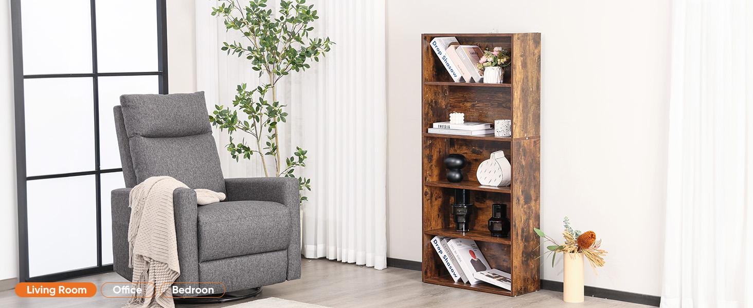 Sweet Furniture F 5/6 Shelf Bookcase Open Industrial Bookshelf Large Storage Floor Standing 53 Inch Tall Bookcase for Home Office, Living Room, Bed Room