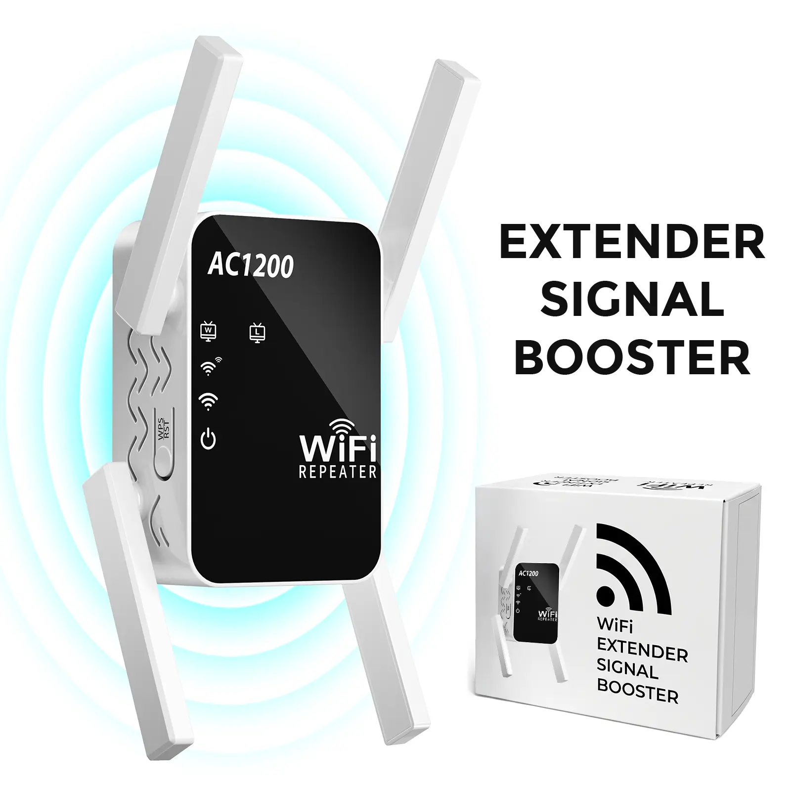 WiFi Repeater Signal Extender, Extends Coverage to 1288 Sq.ft, Handles 80Devices, 2.4GHz Wireless Repeater Amplifier, WiFi Extender for Home Use