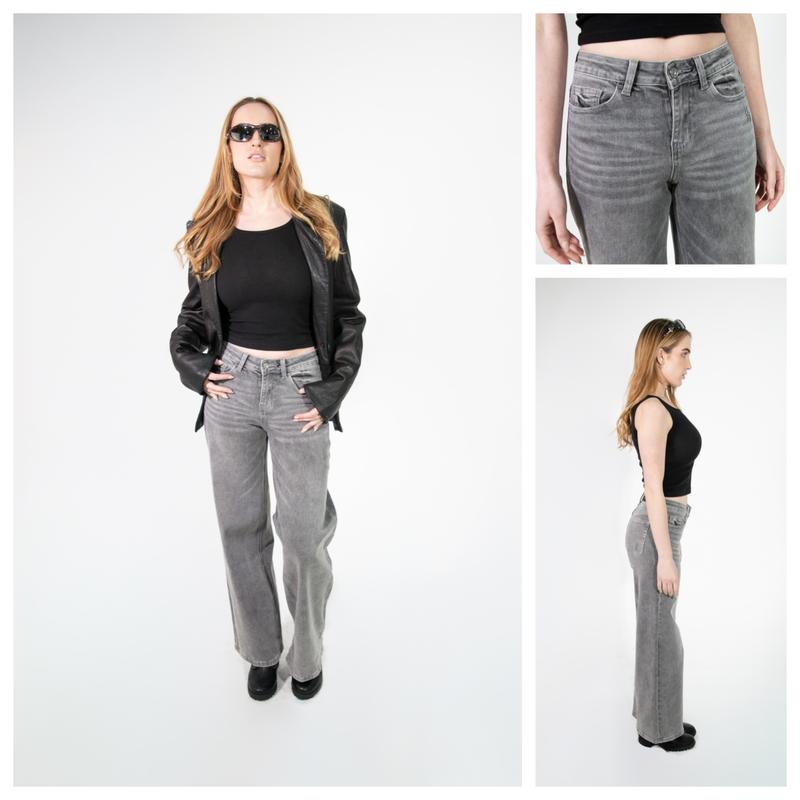 Magic ONESO Mid-low Rise Baggy Jeans Stretchy Wide Leg for Women Distressed Pants Womenswear Bottom 8001 Lady Basic Minimalist Comfortable Denim Tummy Control Curve Hugging Plus Size Regular Size BBL