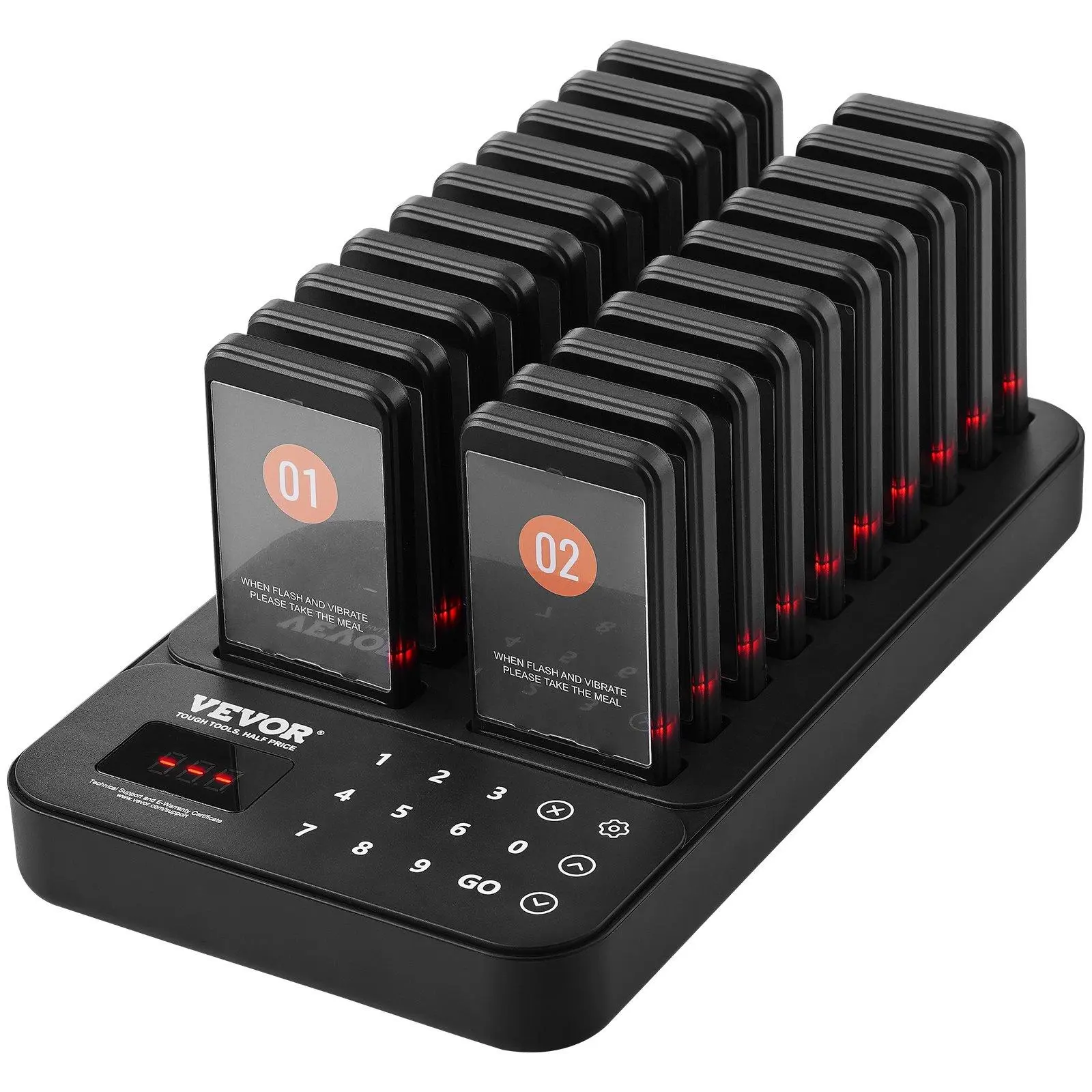 VEVOR Wireless Pager System, 20 Handsets Long-Range 400m Queue Calling Device with Beep, Vibration & Flashing Alerts for Restaurant, Food Truck, Hospital