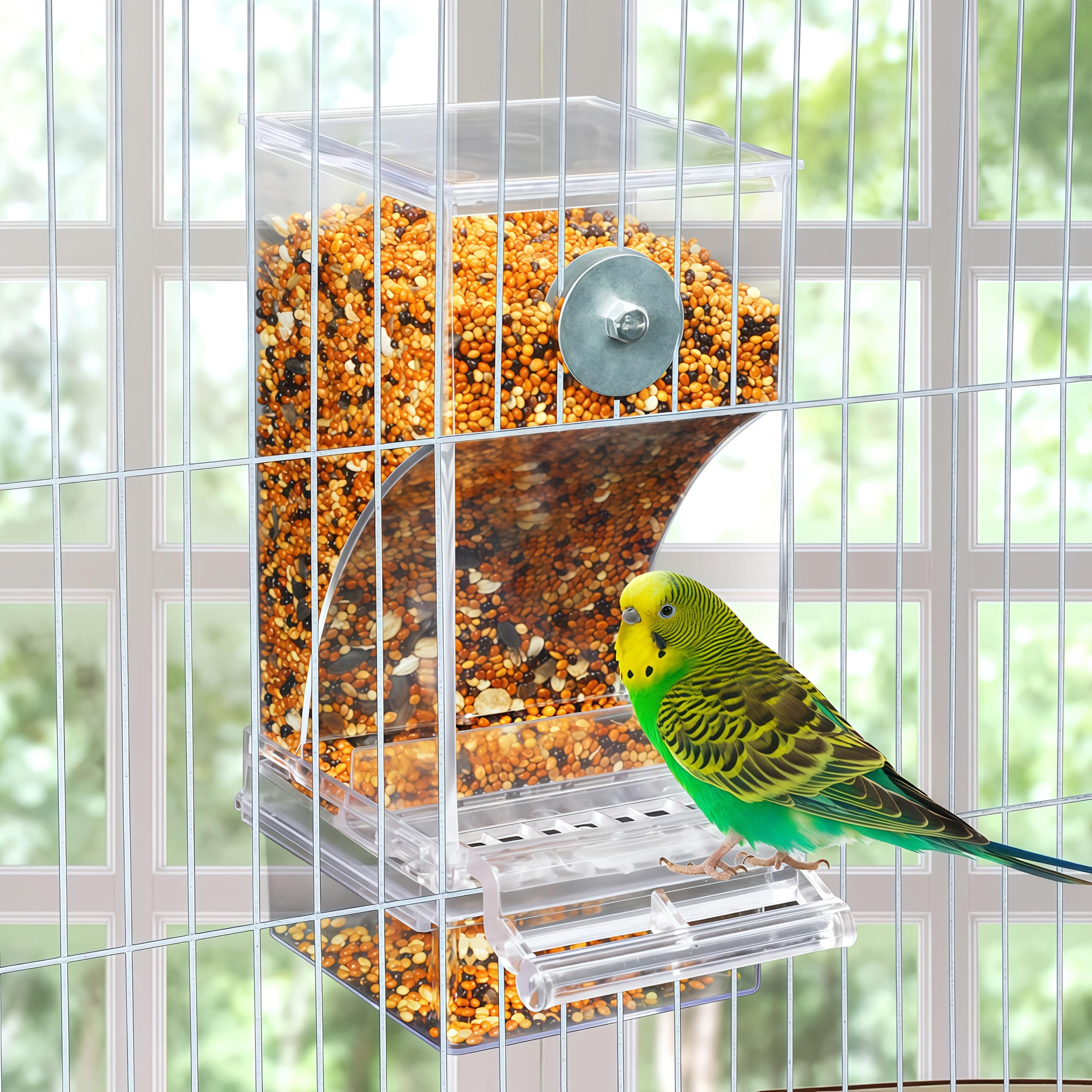 Auto-Clean Parrot Feeder Transparent No-Mess Seed Container with Perch Perfect for Small Medium Birds Lovebirds Parakeets