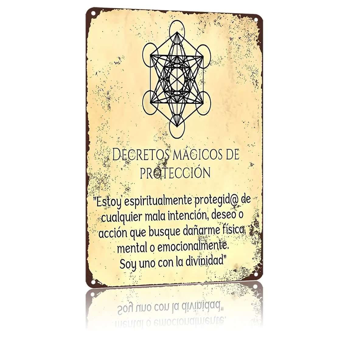 Cartel Metálico Vintage | 8"x12" Decreto de Protección Espiritual con Merkaba Arte de Pared  Regalo de Decoración Espiritual y Protección Signage Plaque Gift Wall Sign Decoration