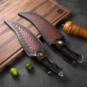 Sharp-Blade Cutlery with Vintage Carved Leather Sheath - Effortless Meat Preparation, Versatile for Camping Use, Balances Practicality and Quality