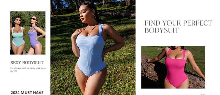 OQQfitness Womenswear 3 Piece Bodysuits Stretchy Underwear Sexy Ribbed Square Neck Sleeveless Stretchy Tank Tops Bodysuits Soft Lady