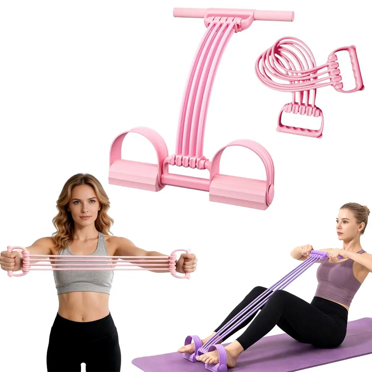 Pedal Resistance Band, 8-Tube Stretch Training Bands with Foam Handles, Compact Workout Equipment for Home Exercise and Light Resistance, Purple/Pink, Resistance Training